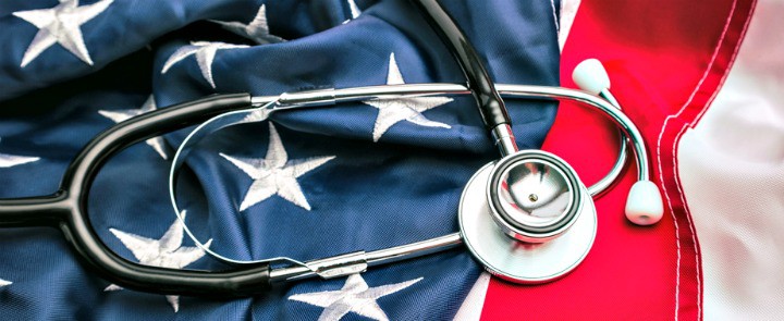 Stethoscope on American flag.