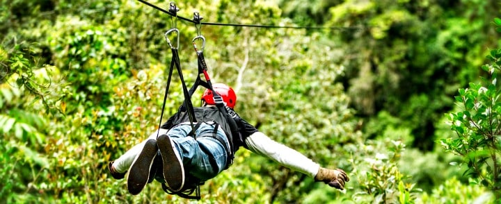 man on a zip line